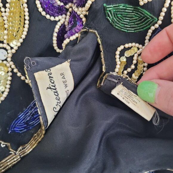 Crystal creations womens Large evening wear sequin beaded Vintage 80s glam silk - Picture 9 of 16